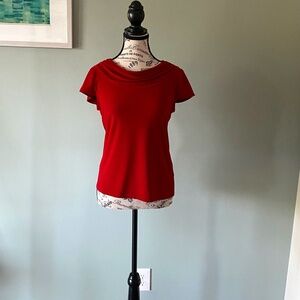 Kasper Red Knit Cowl Neck Cap Sleeve Solid Top EUC Sz XS